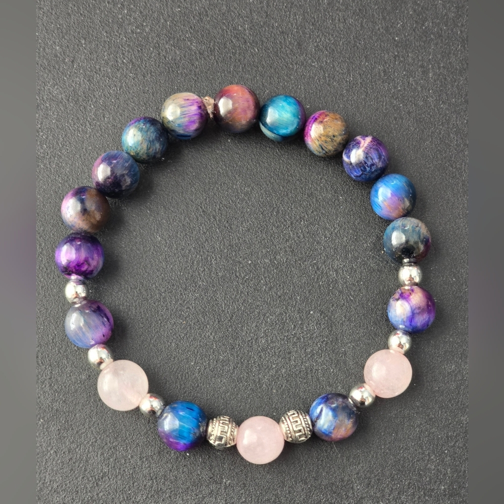 Galaxy Tiger's Eye, Rose Quartz, And Hematite Bracelet